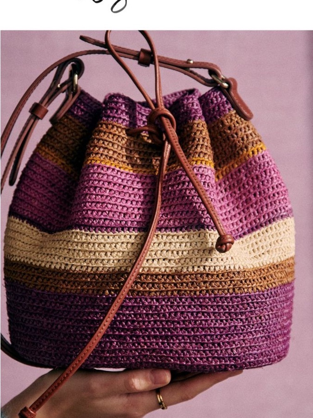 Sezane Farrow Bucket Bag Woven Shoulder Purse Raffia Leather Purple Violet Rare - Picture 4 of 14